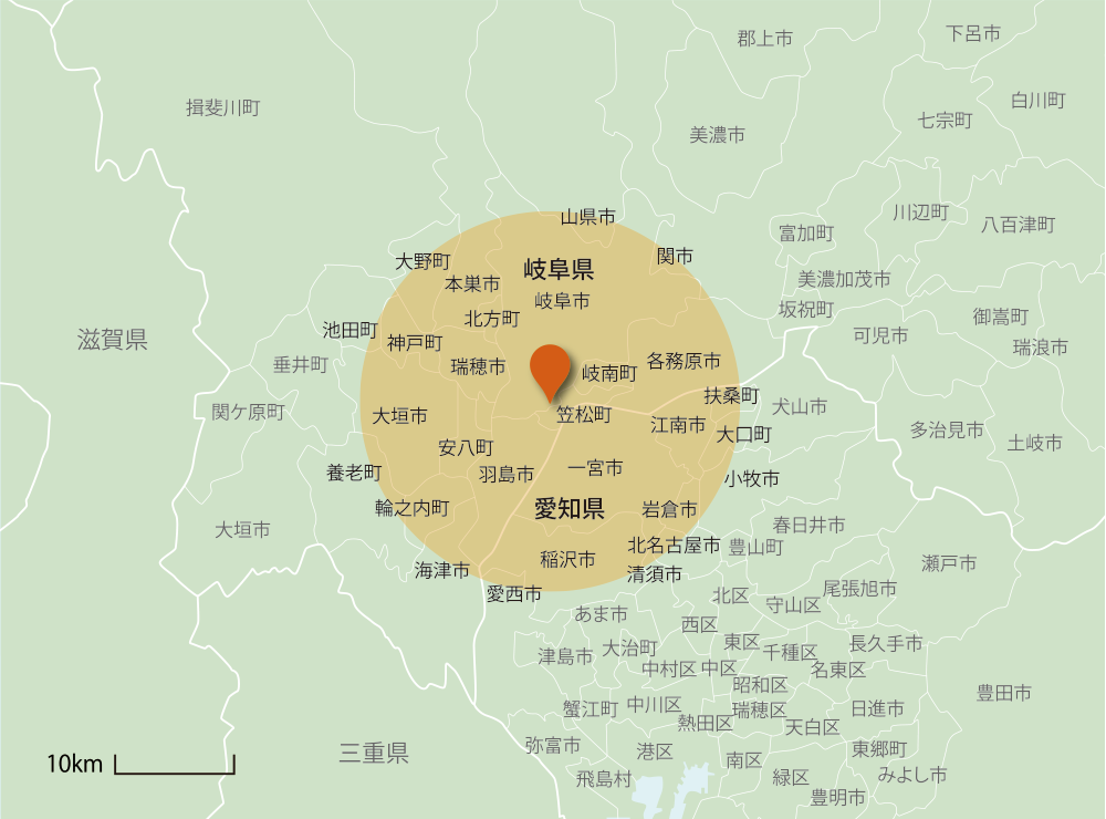 岐阜柳津デンタルクリニックの訪問エリアマップ